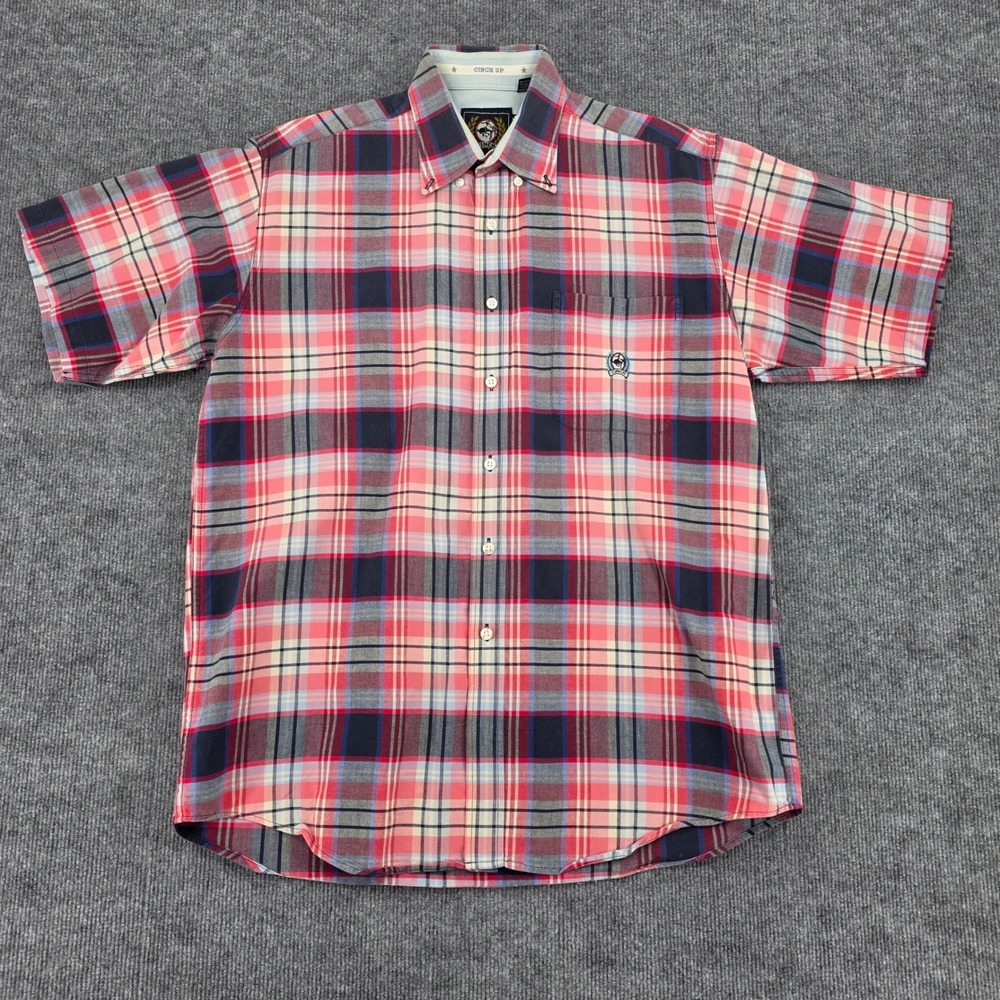 Cinch Mens Plaid Short Sleeve Button Down Shirt Red Navy Blue Miller Style M